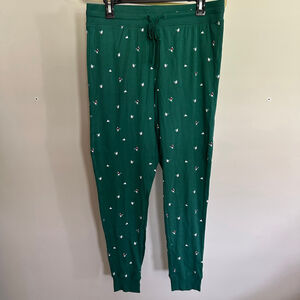 Women's Wonder Shop Pajama Pants Green Polar Bear Skiing Print Size M Cozy Sleep